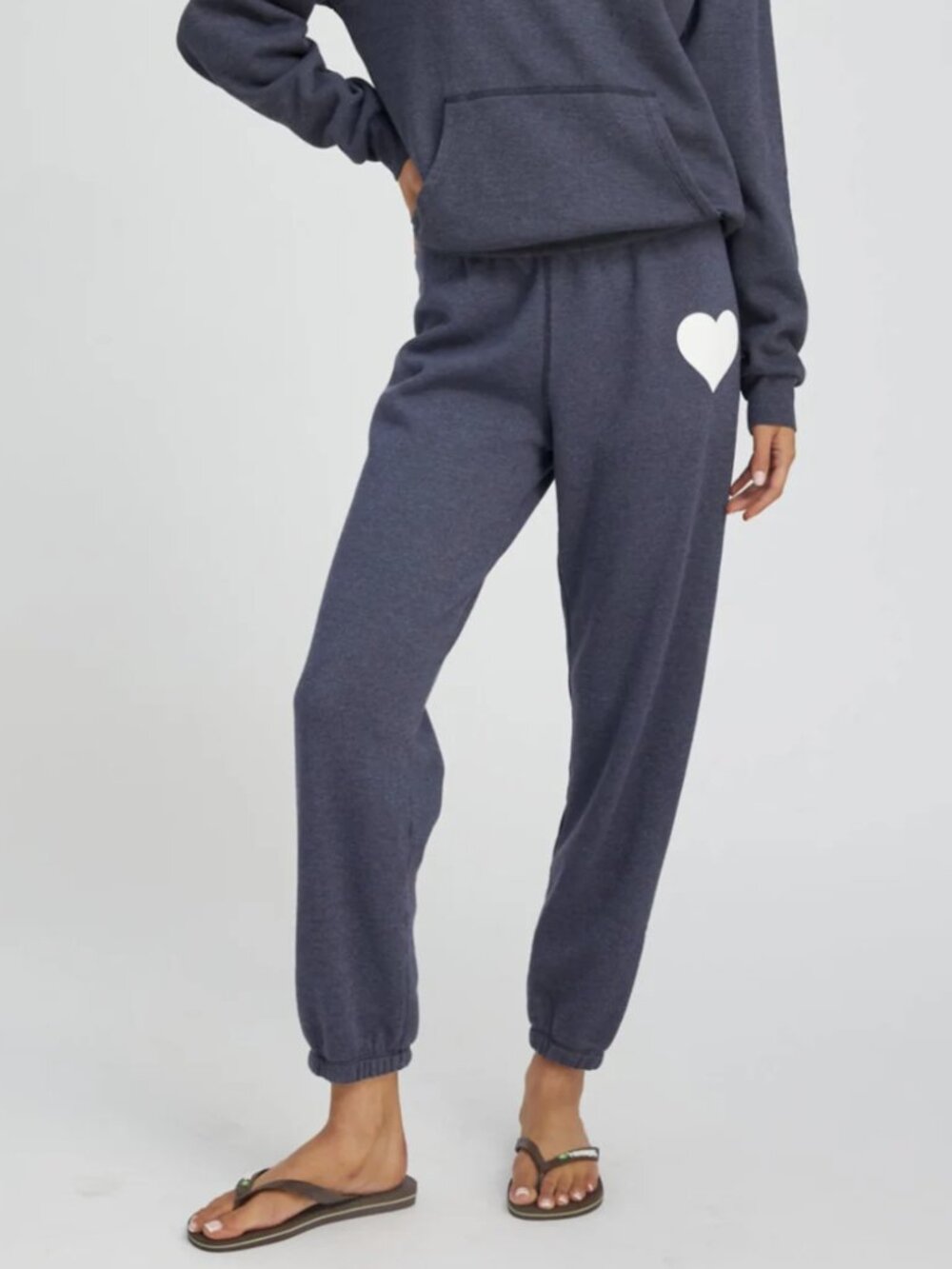 SPRWMN Heart Sweatpants Joggers Navy Blue Cotton Fleece Size Small